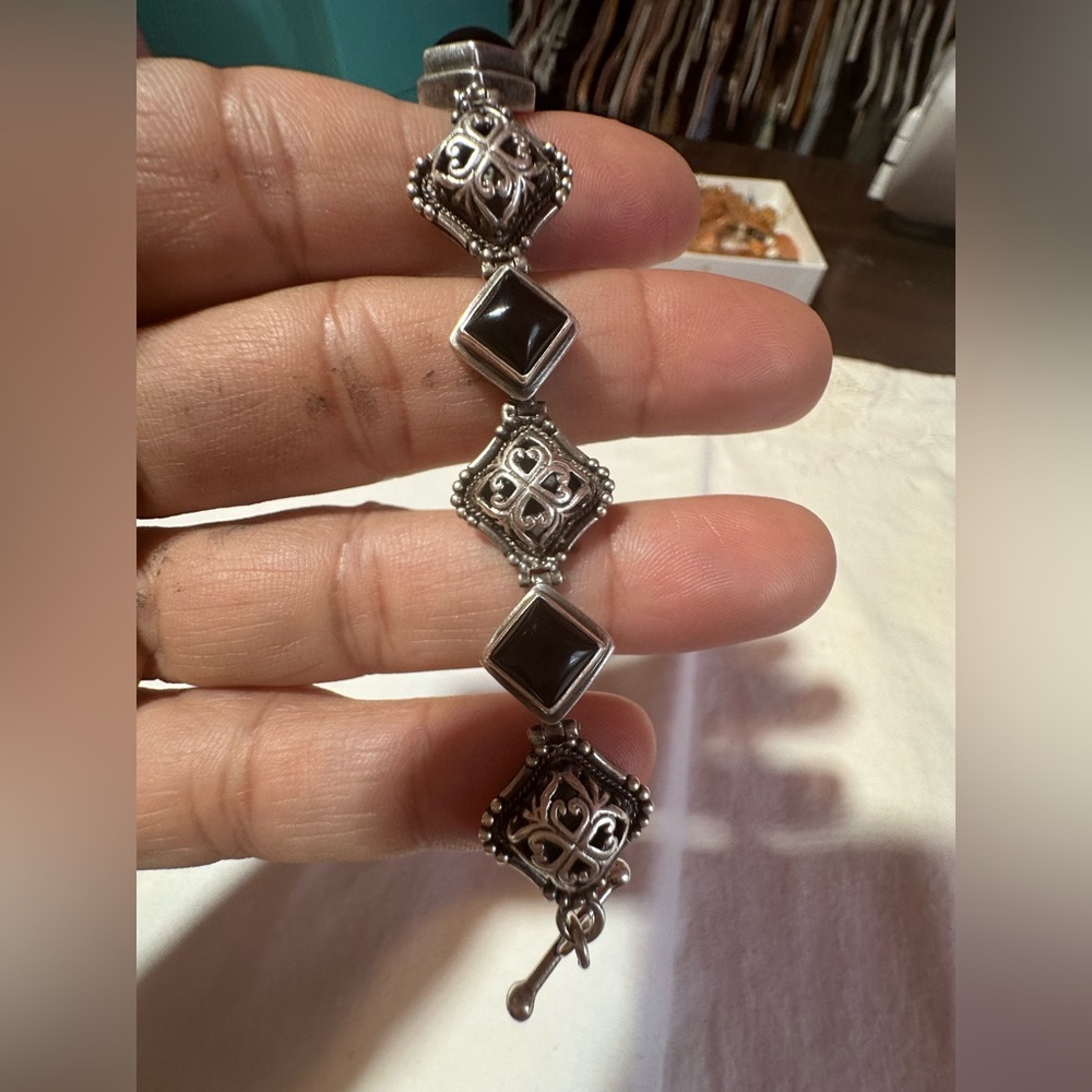 Vintage Sterling Silver 925 Black Onyx Link Bracelet – Artisan